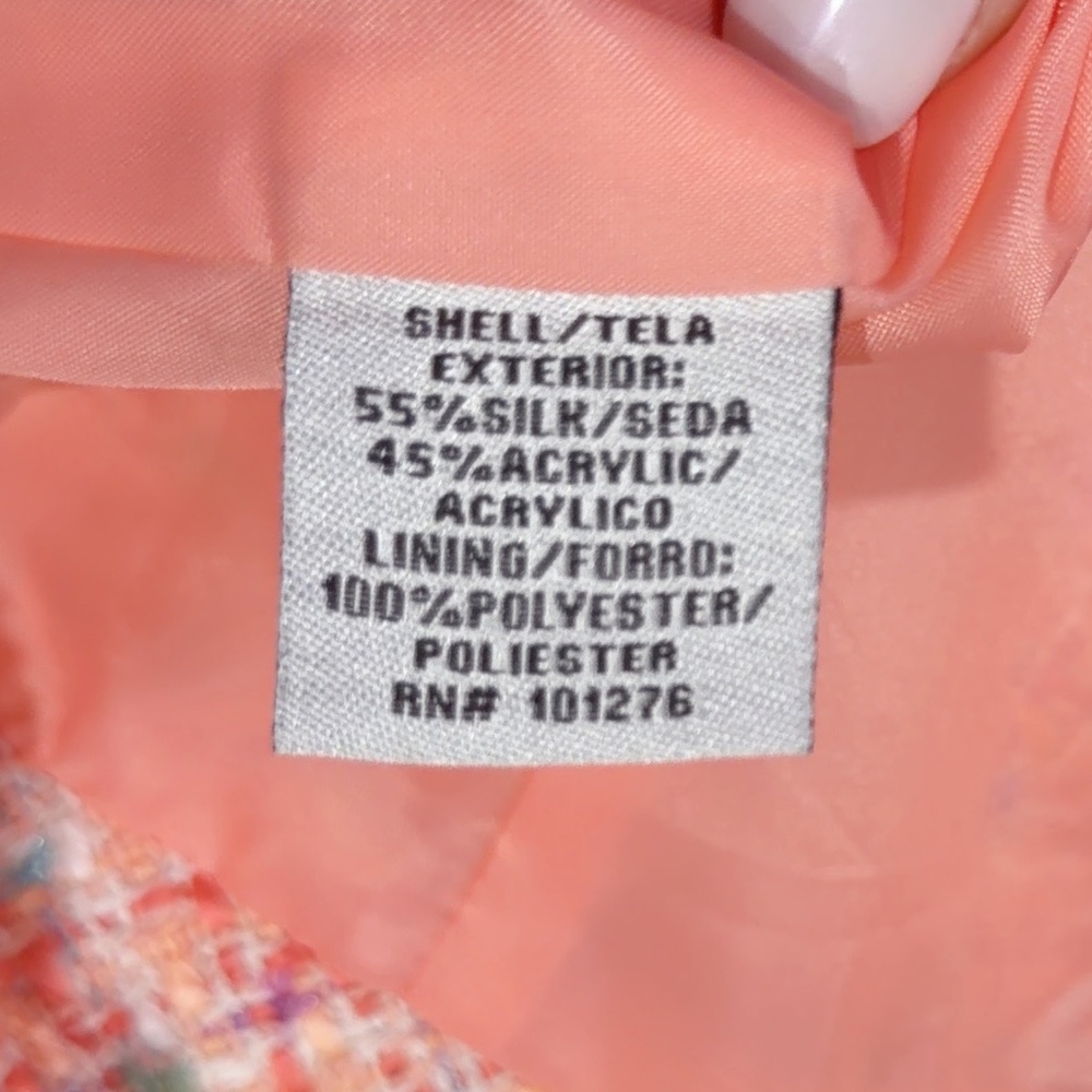 Ice Women's Pink Multi Fringe Silk Blend Tweed Short Blazer Jacket Size 8 - Picture 9 of 9